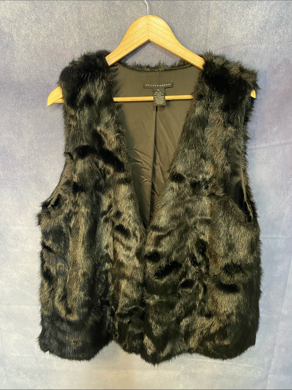 Grace Elements Black Faux Fur Vest